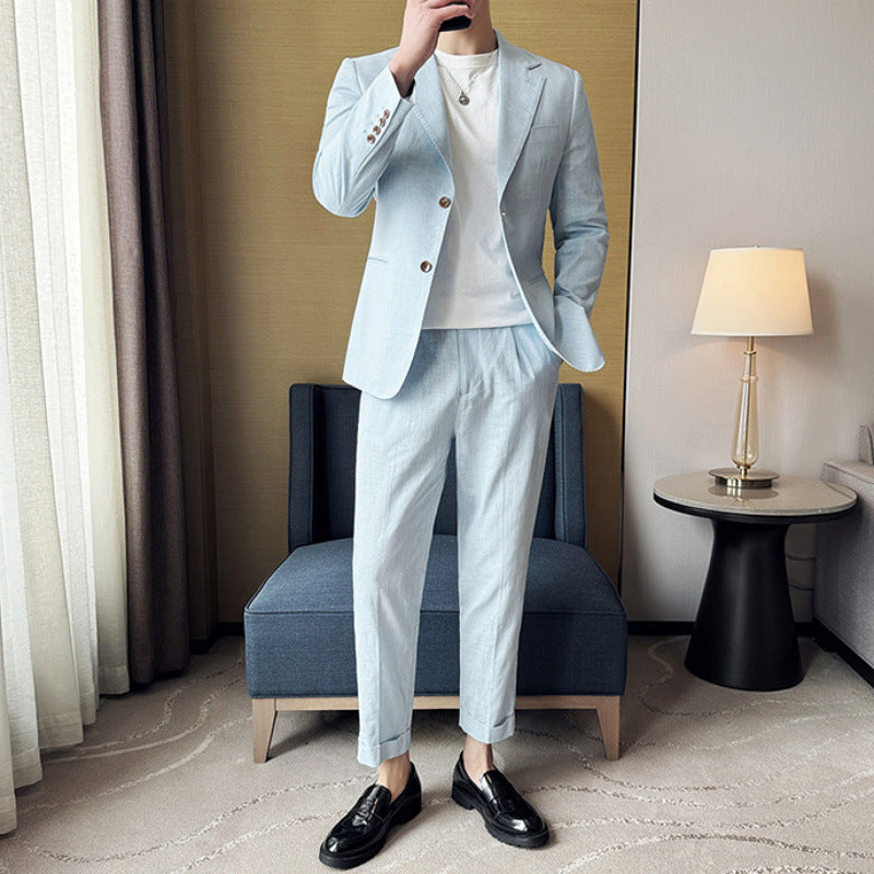 Men's slim fit cotton linen blazer notched lapel single breasted breathable lightweight versatile