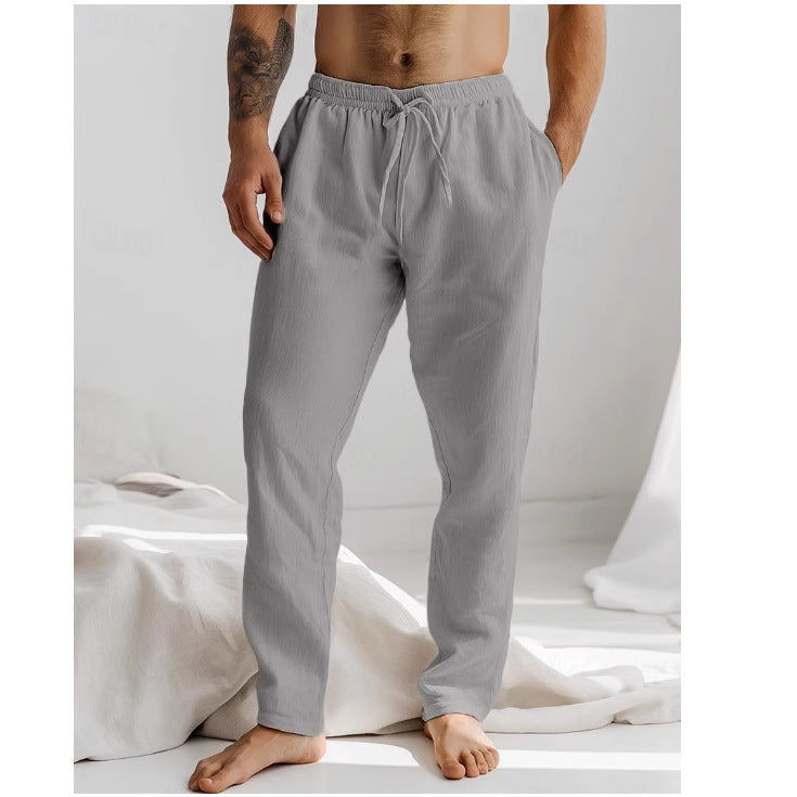 Men's beige linen drawstring pants loose relaxed fit breathable summer casual lightweight comfort