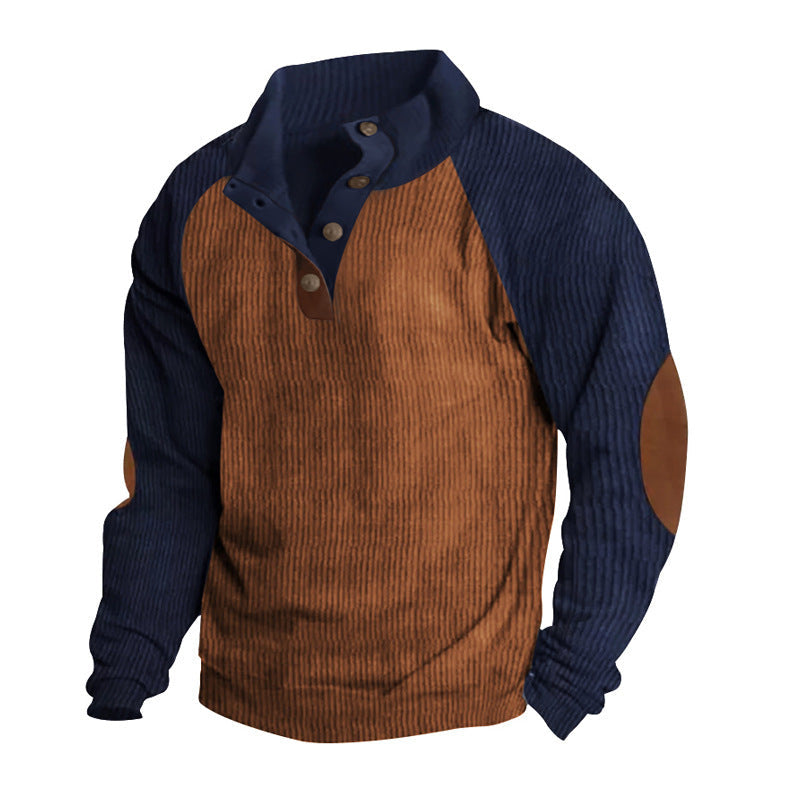 Men's regular fit textured knit sweatshirt with button closure and raglan sleeves for everyday style