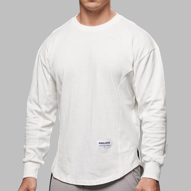 Men's regular fit long sleeve shirt soft cotton round neck with ribbed edges casual comfort