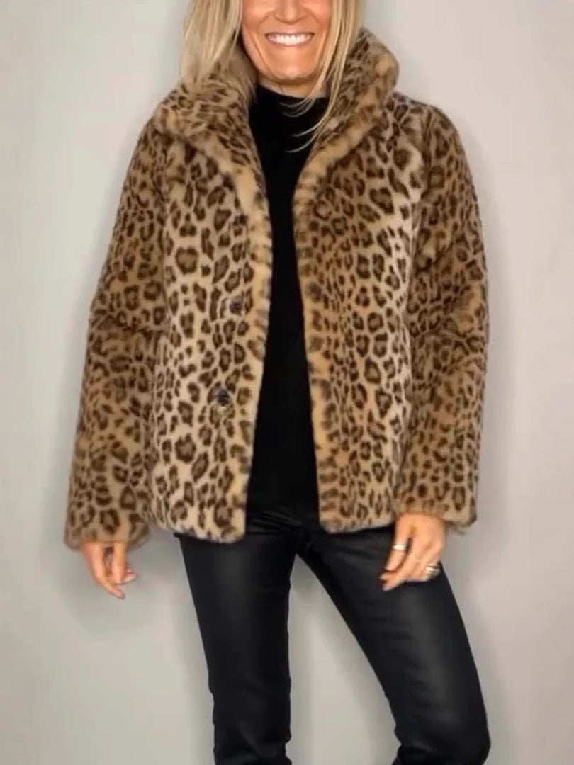 Women's leopard print faux fur coat oversized fit soft cozy luxury outerwear urban style