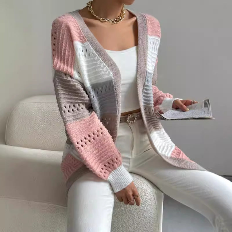 Women's oversized open-front cardigan structured knit long sleeves relaxed silhouette neutral tone