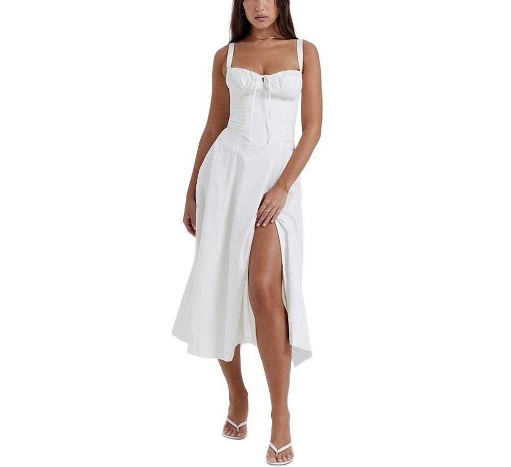 Women's floral print midi dress sleeveless wrap bodice lightweight cotton-blend with high slit