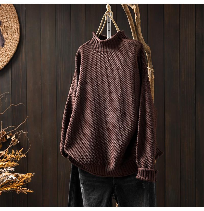 Women's oversized waffle knit mock neck sweater with dolman sleeves and ribbed trim, cozy relaxed fit