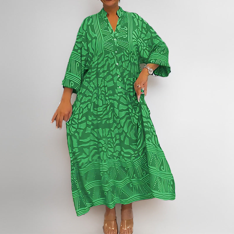 Women's loose-fit midi dress in breathable cotton-viscose blend, chic vacation style