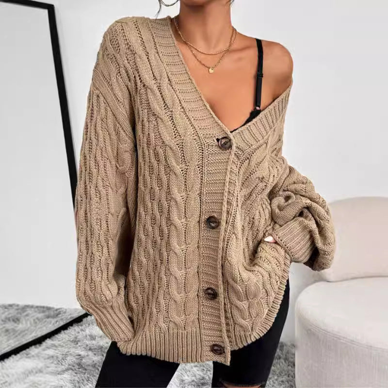 Women's oversized knit cardigan cozy wool blend soft layering piece in neutral everyday chic style
