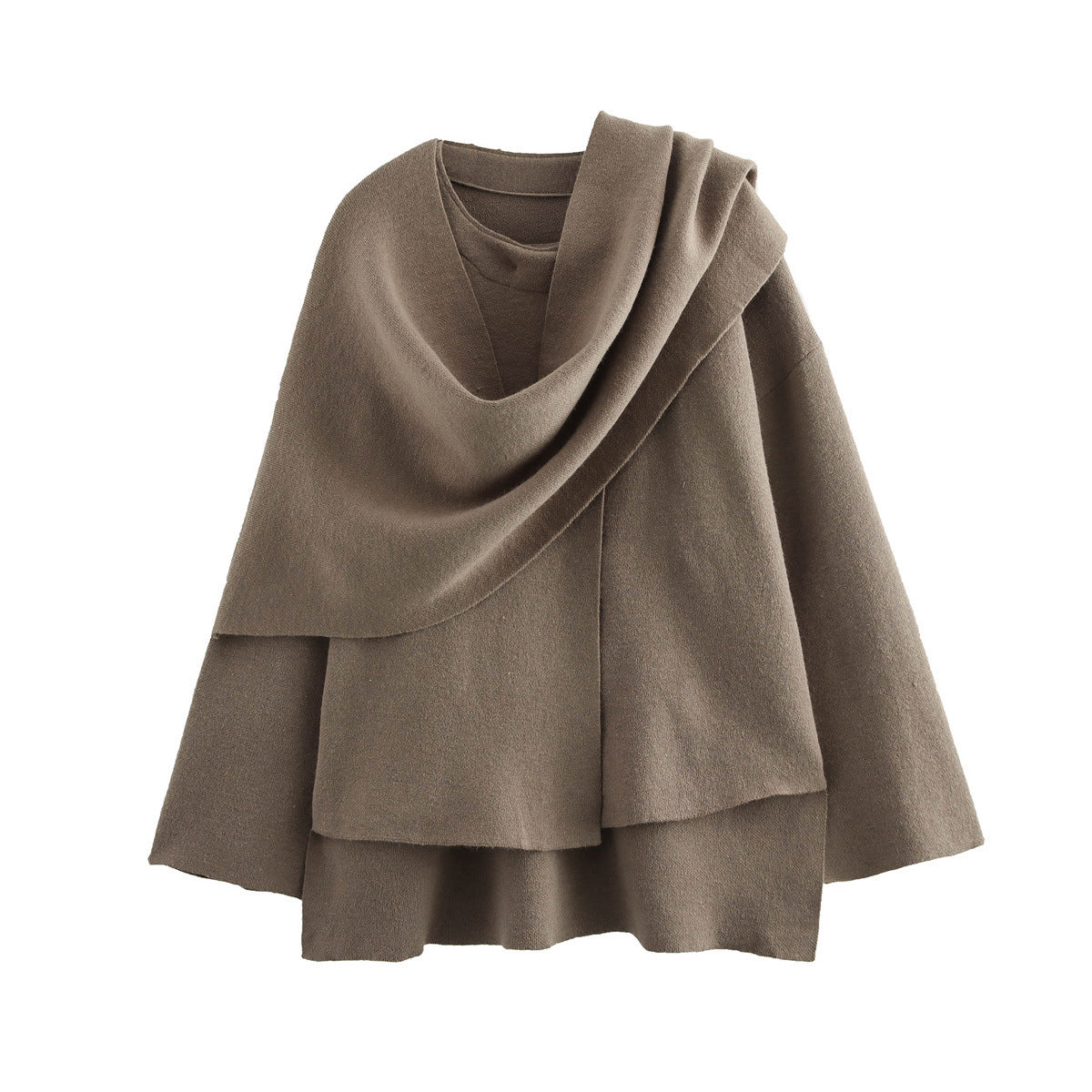 Women's wool blend cape coat oversized open front draped cowl neck in neutral chic silhouette