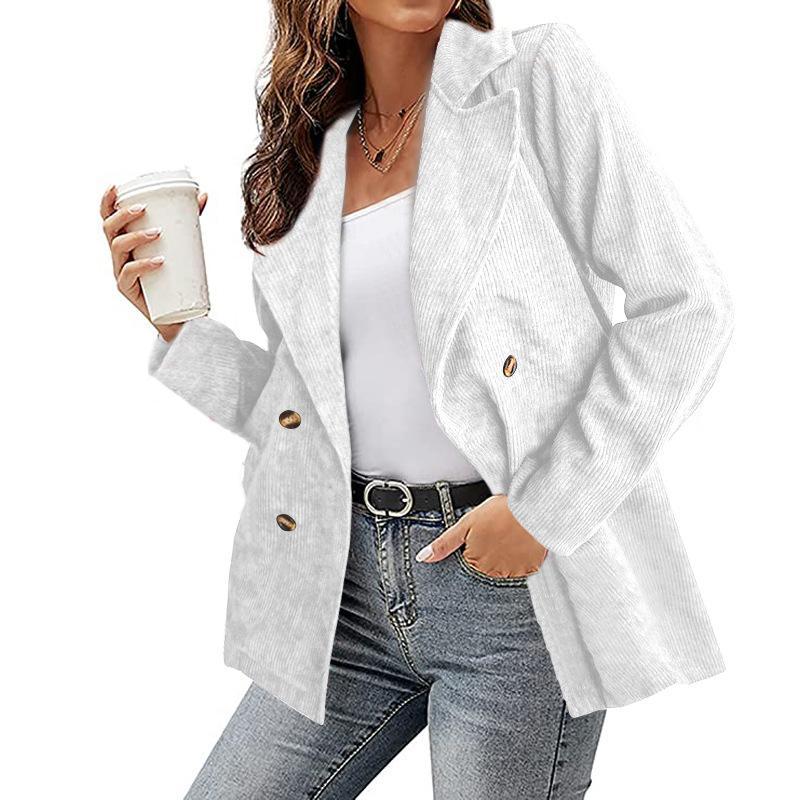 Beige double-breasted lightweight trench coat, notched collar, casual minimalist silhouette for everyday wear