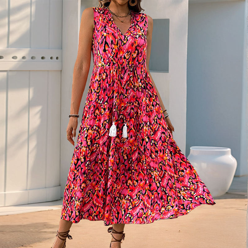 Women's sleeveless A-line midi dress lightweight cotton blend breathable summer style