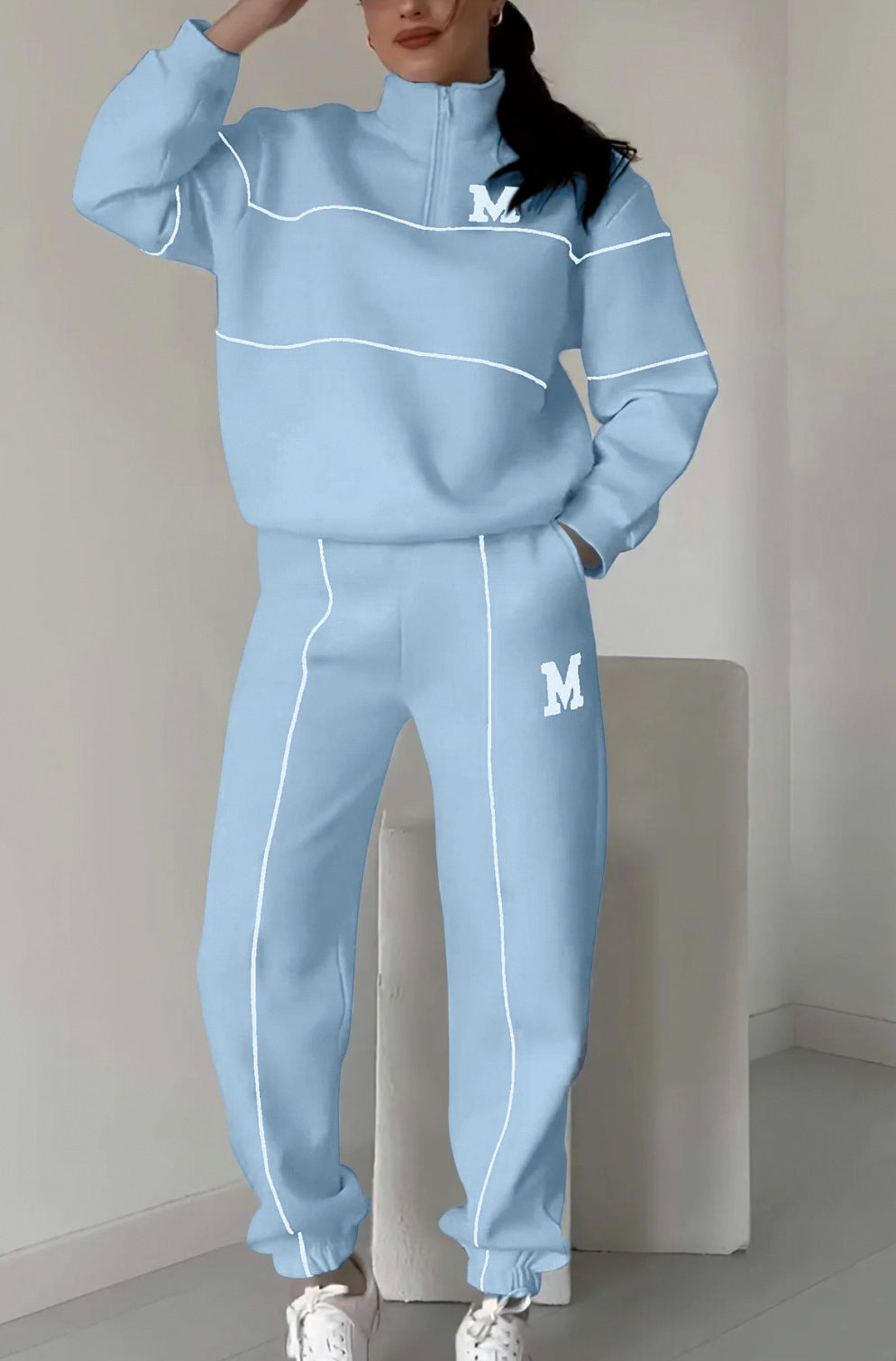 Women's relaxed fit tracksuit set with half zipper top and elastic waist pants casual loungewear