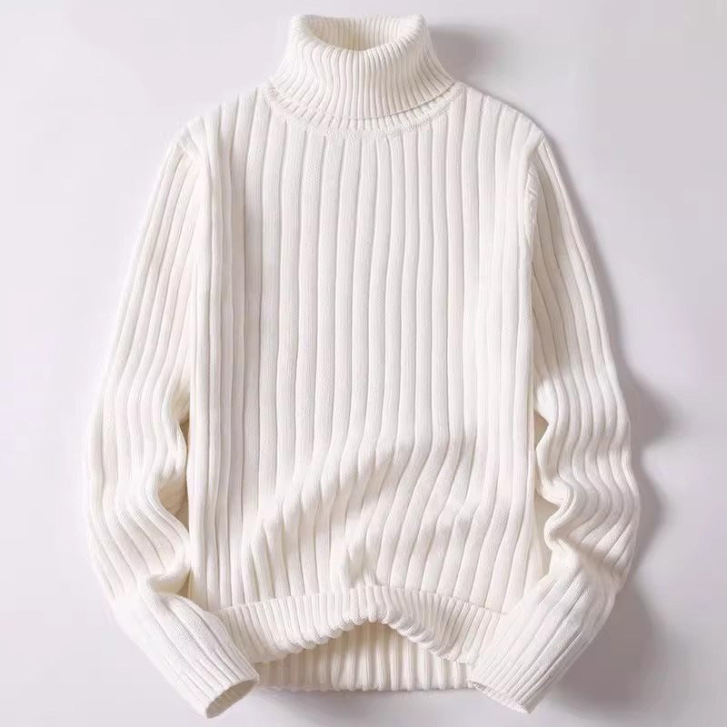 Men's ribbed knit fold-over turtleneck sweater cotton blend cozy hip-length long sleeve layering