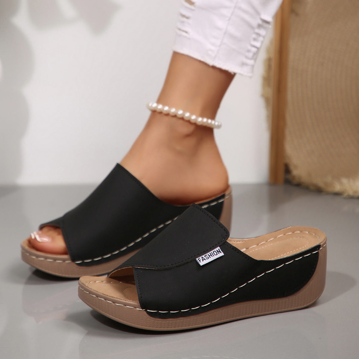 Women's slip-on wedge sandals open-toe padded sole warm weather casual comfort footwear