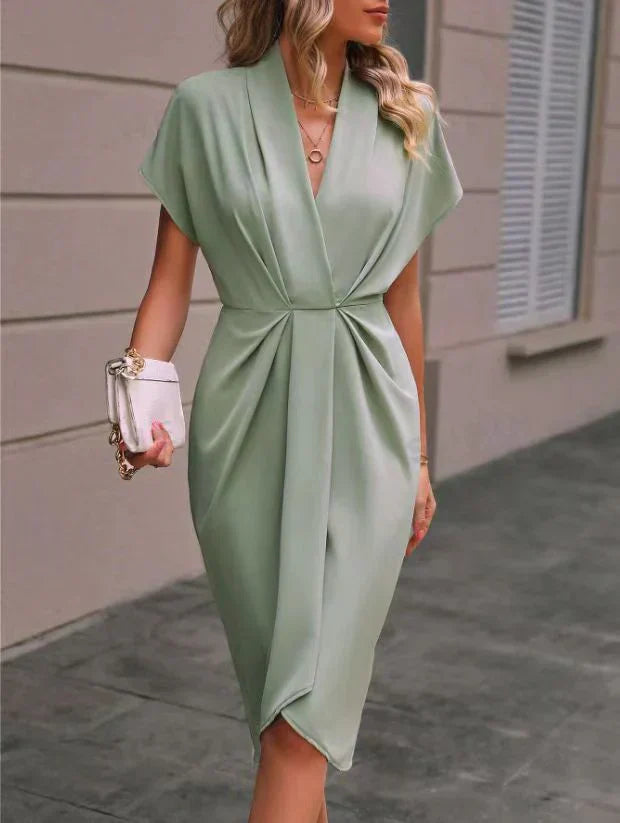 Black midi wrap dress with classic wrap silhouette, easy-care fabric for office-to-evening wear