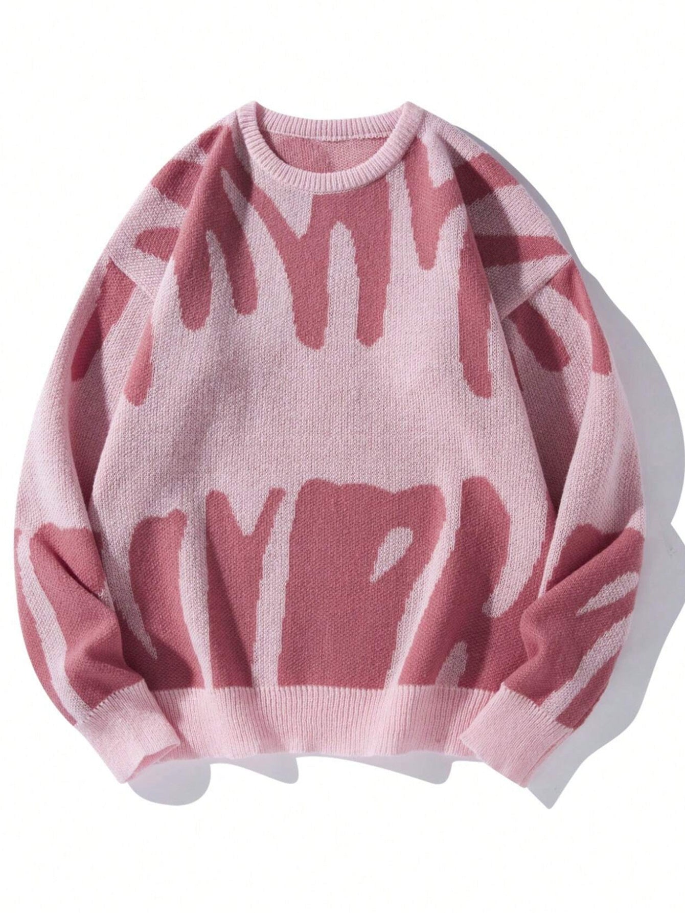 Women's wool blend knit sweater relaxed fit jacquard round neck long sleeves Nordic texture