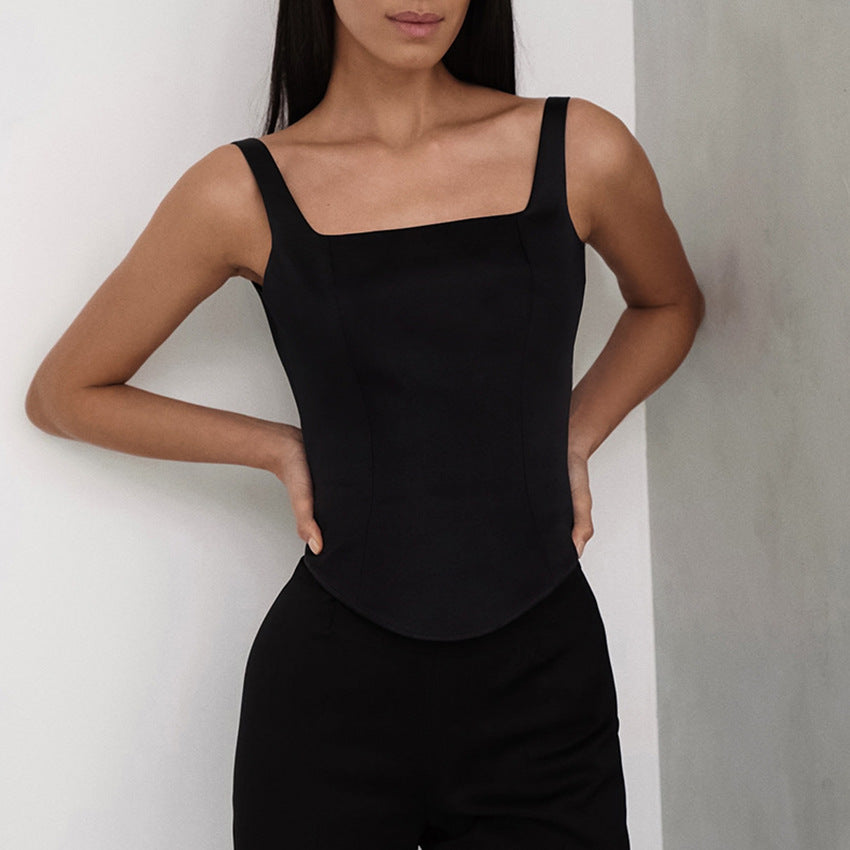 Women's cropped camisole top slim fit corset-inspired square neck structured lining chic everyday