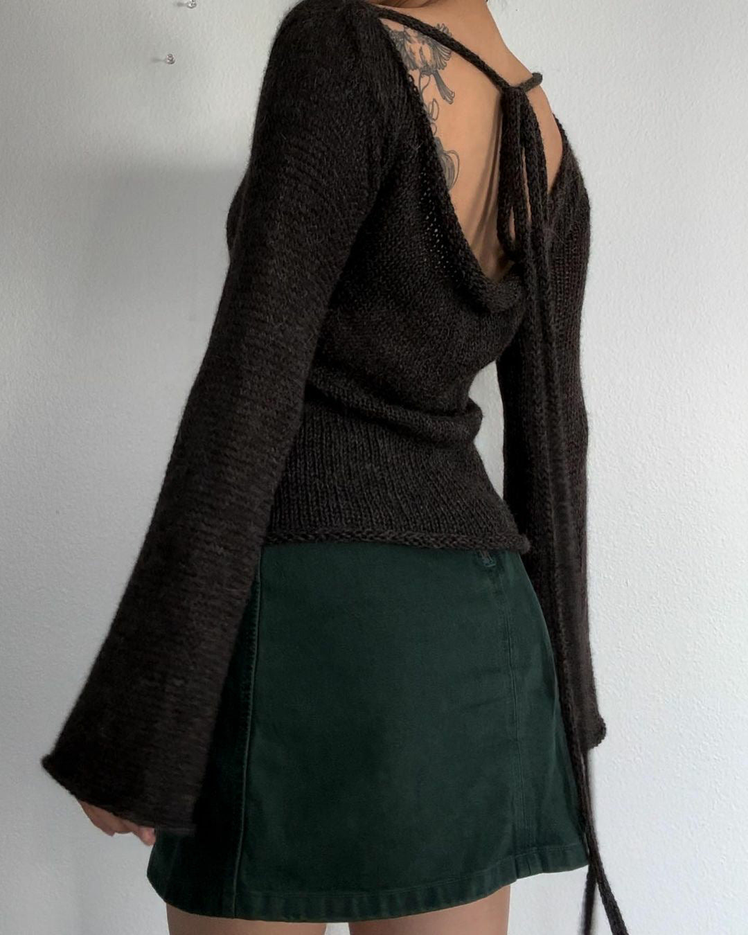Women's wool blend knit sweater relaxed fit boat neck with flared bell sleeves in cozy everyday style