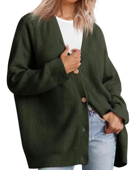 Women's striped knit cardigan oversized cozy fit soft fabric button-down chic layering piece