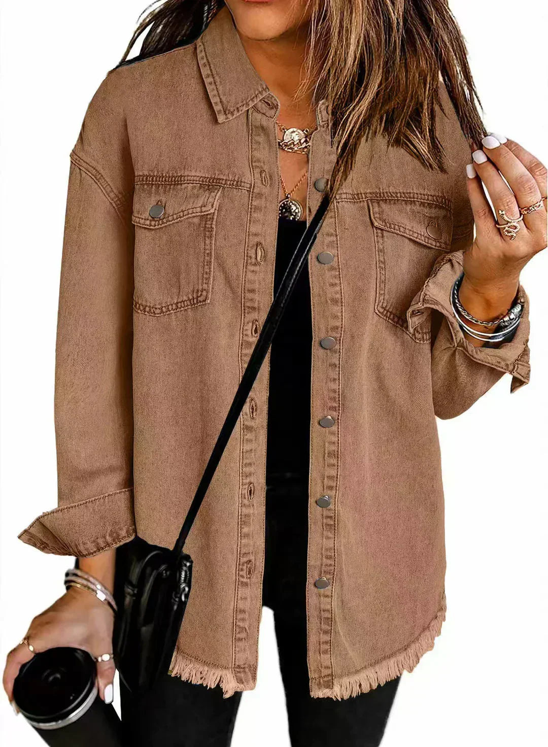 Unisex relaxed fit washed denim jacket with button-front closure and front pockets streetwear style