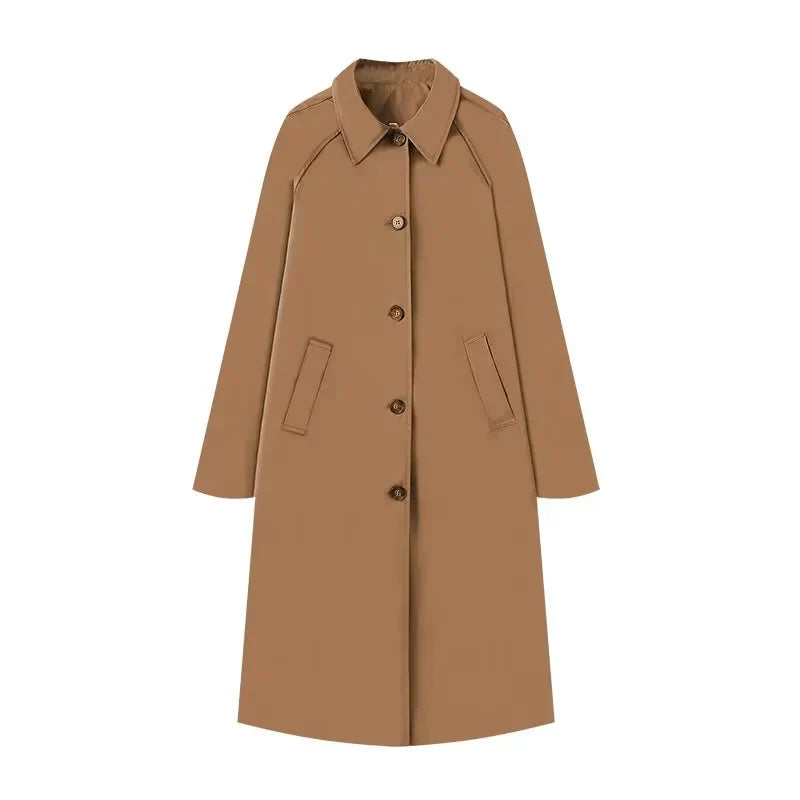 Women's midi wool blend coat relaxed fit raglan sleeves button closure elegant work outfit