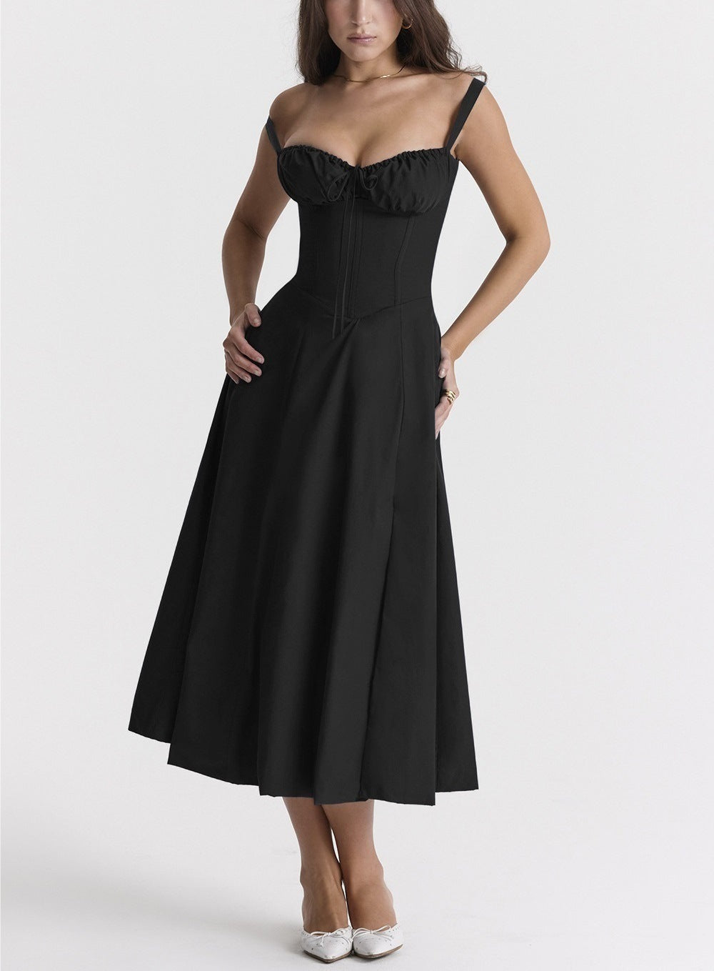 Women's floral print midi dress sleeveless wrap bodice lightweight cotton-blend with high slit
