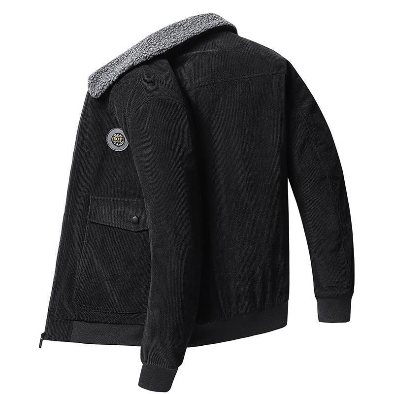 Men's brown corduroy jacket wool-lined loose fit button-front with side pockets for everyday warmth