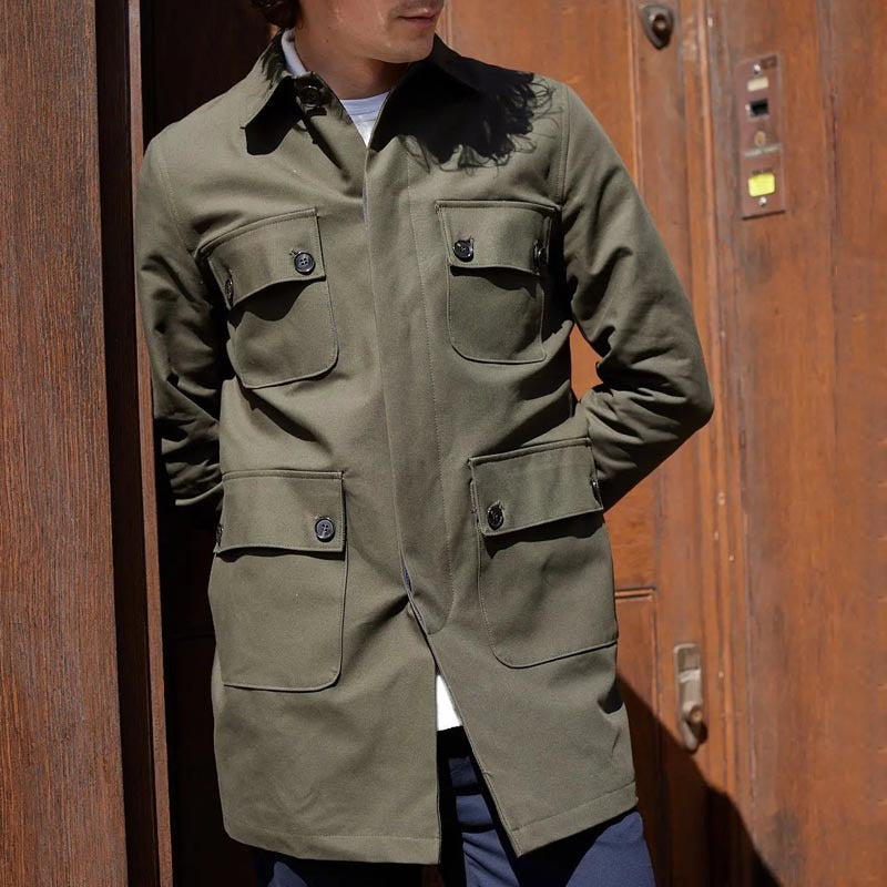 Men's olive utility jacket regular fit breathable cotton blend with multiple pockets for all-day wear