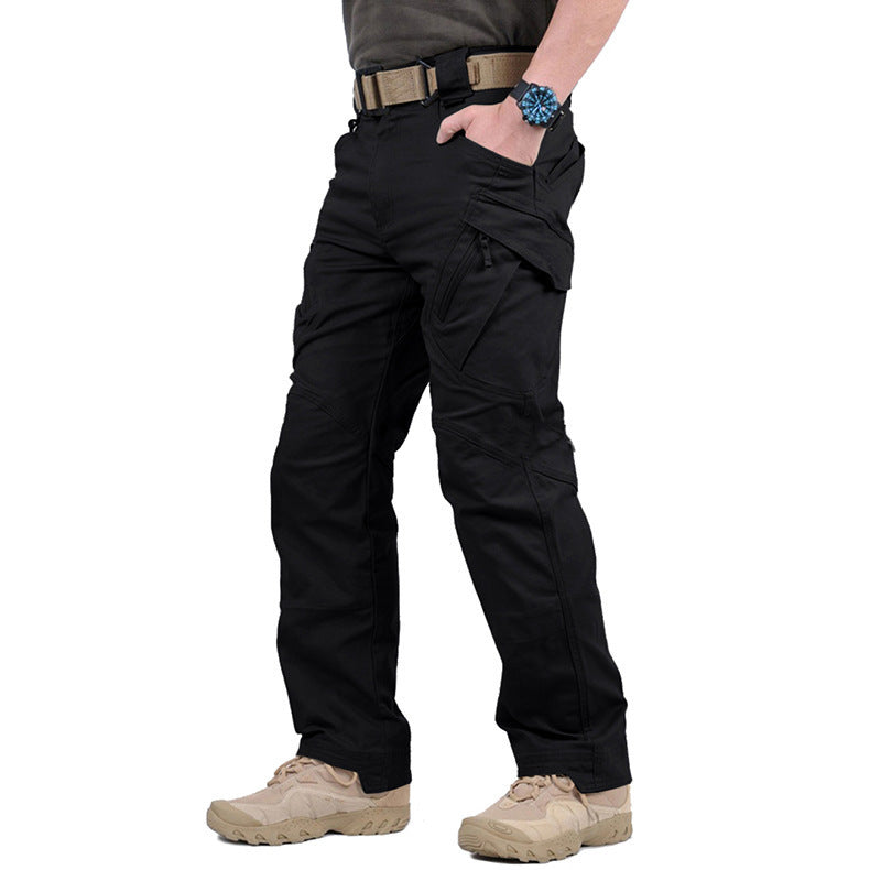 Men's olive military workwear winter pants with reinforced construction and multi-pocket utility design