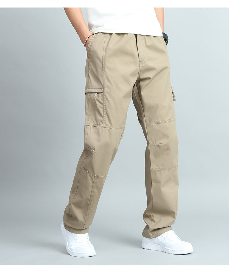 Men's relaxed fit cargo pants breathable cotton workwear with reinforced panels in neutral tone