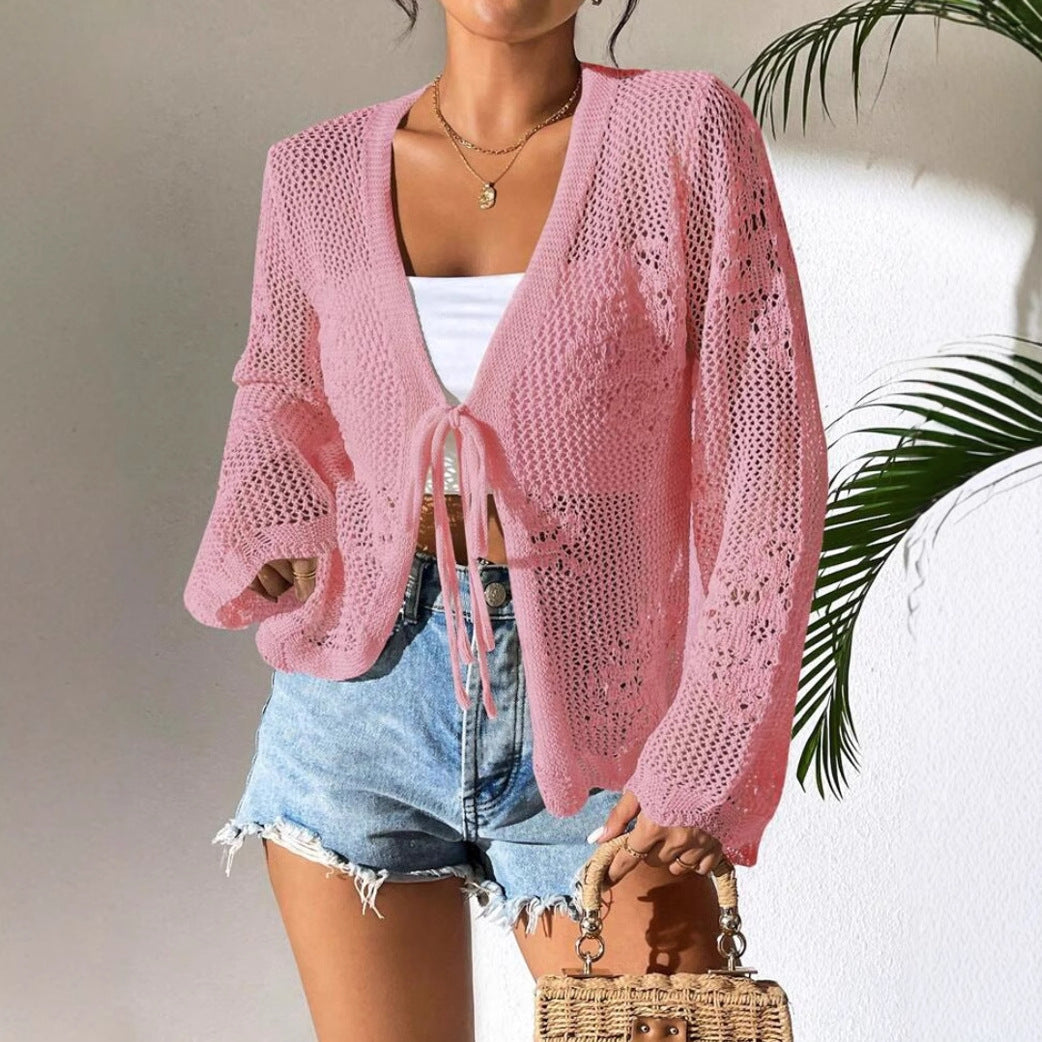 Women's lightweight open-front loose fit knit cardigan cotton blend long sleeves casual layering