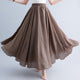 Women's cotton-linen pleated A-line maxi skirt, breathable lightweight fabric with fluid drape