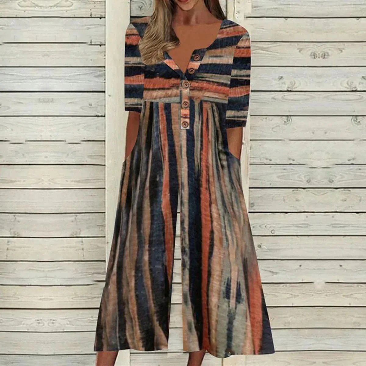 Lagoon | Women's Leaf Print V-Neck Short Sleeve Wide Leg Jumpsuit