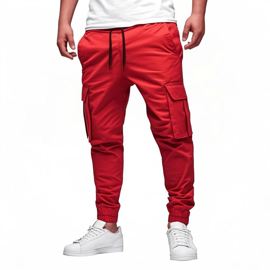 Men's cargo joggers relaxed fit with multiple pockets and elastic drawstring waistband