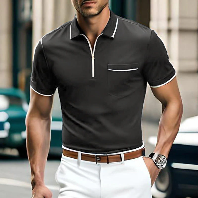 UrbannVibe men's navy blue classic polo shirt breathable cotton blend short sleeve regular fit
