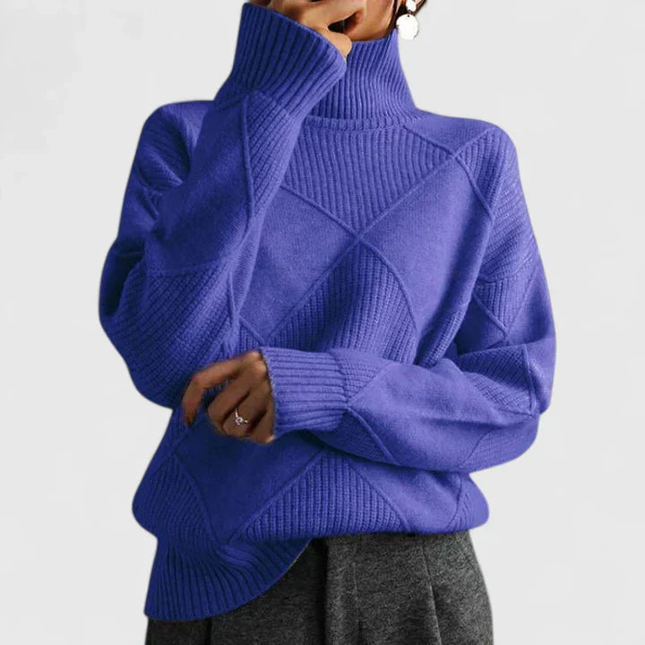Clara women's slouchy high-neck winter sweater with softly draped silhouette for cozy polished look