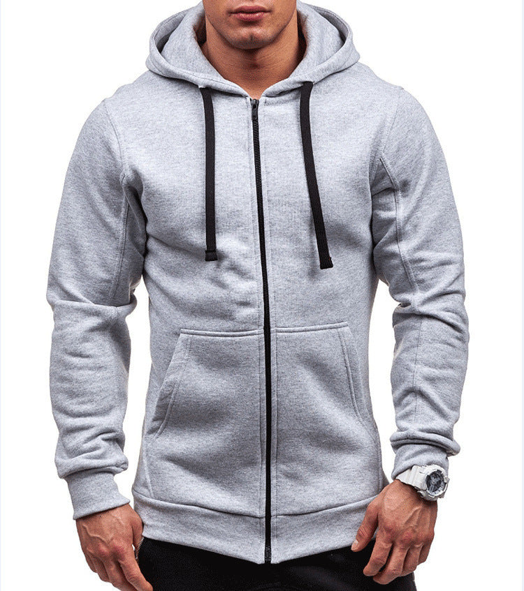 Men's gray zip-up hoodie jacket regular fit breathable casual streetwear with full-length zipper