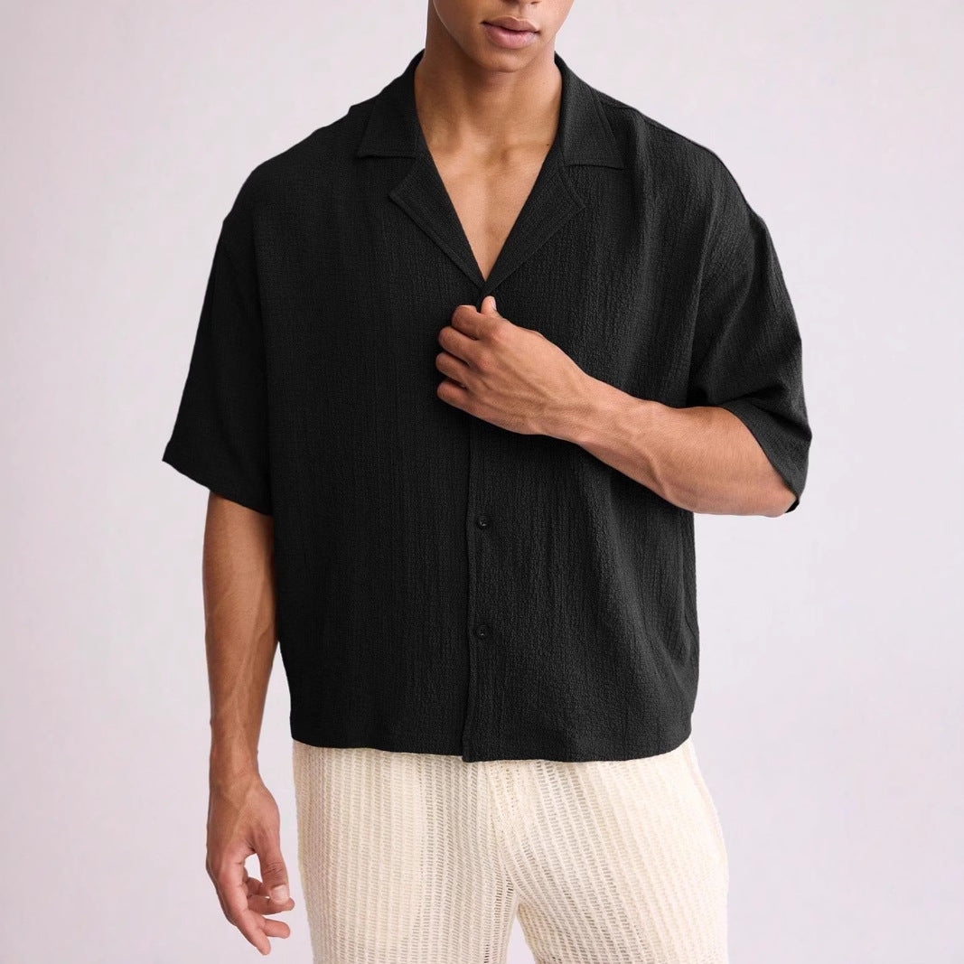Men's relaxed fit short sleeve shirt lightweight breathable textured woven cotton everyday casual top