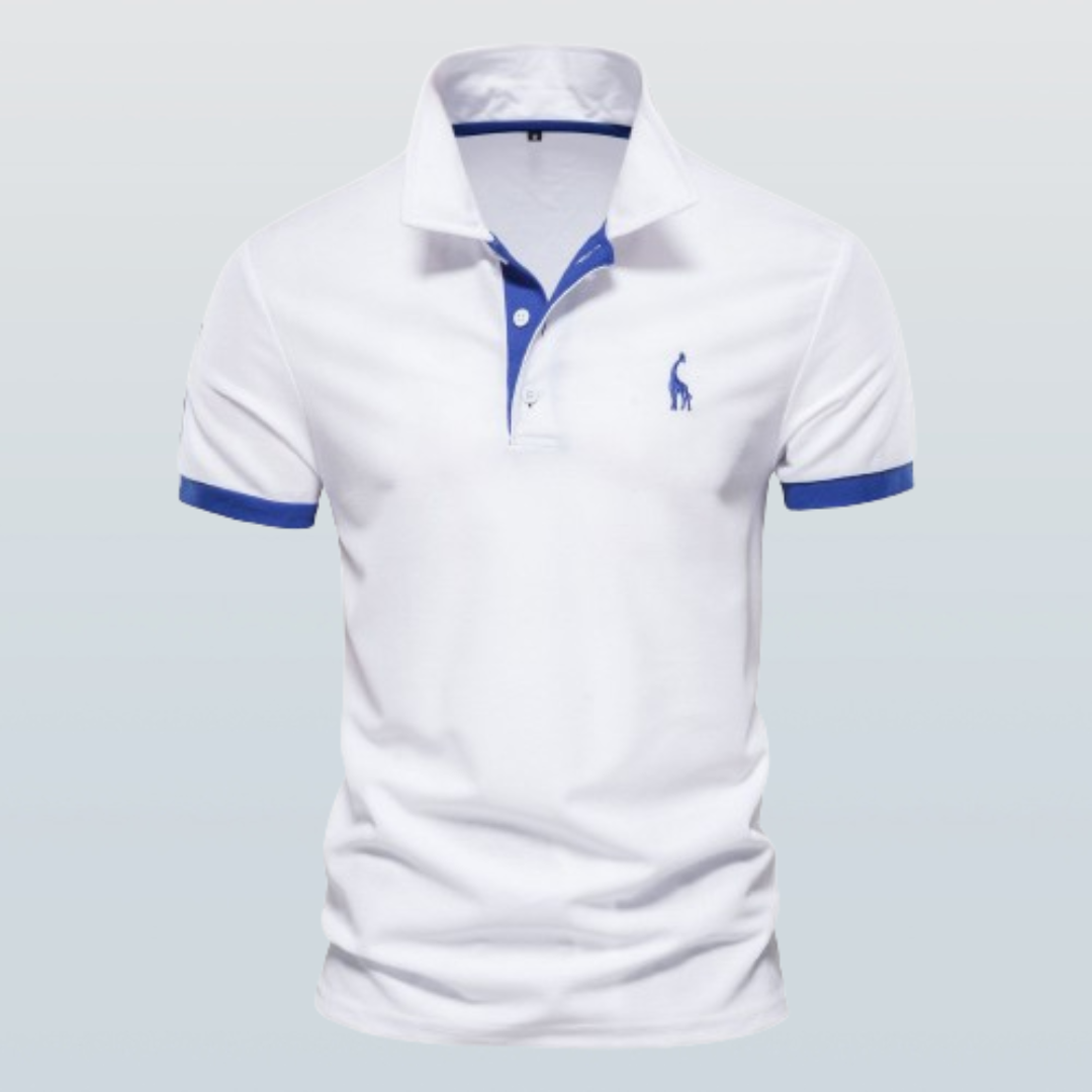 Men's navy blue modern polo shirt, ComfortFit cotton blend, ribbed collar, two-button placket everyday style