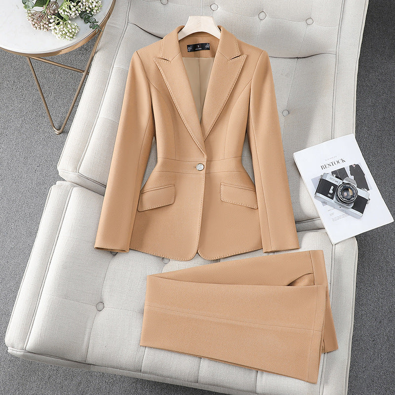 Women's formal blazer and pants set tailored two-piece suit for office with polished structured silhouette