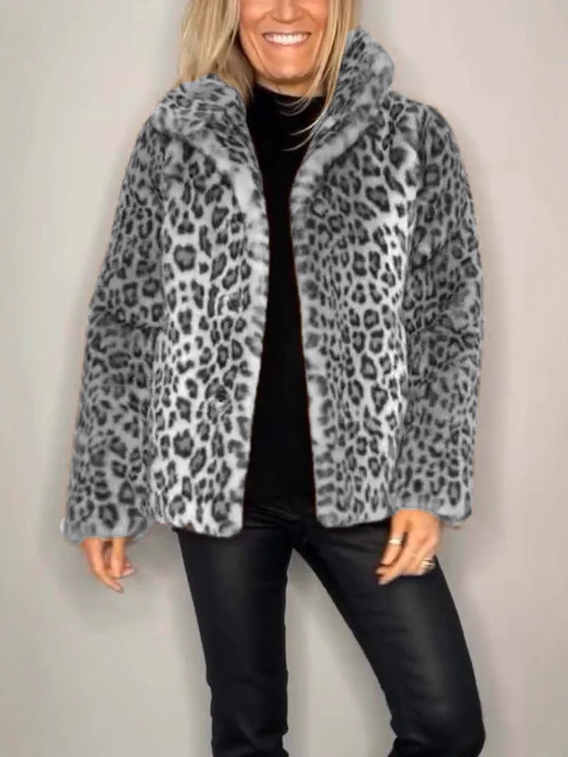 Women's leopard print faux fur coat oversized fit soft cozy luxury outerwear urban style