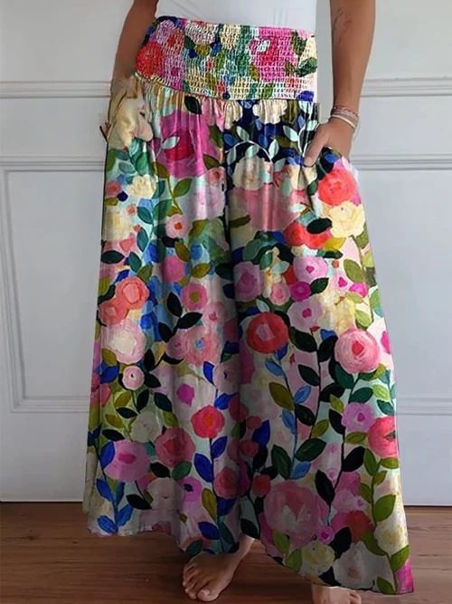 Women's wide leg pants airy fit smocked elastic waist with pockets lightweight everyday wear