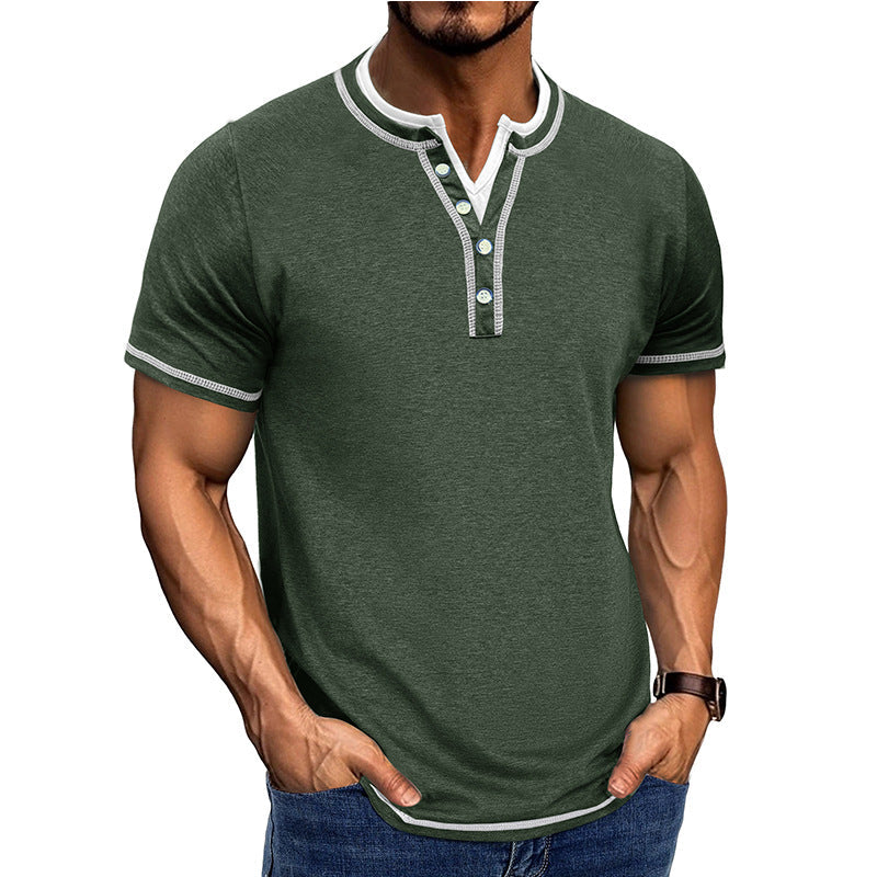 Men's casual Henley T-shirt soft cotton short sleeve breathable comfortable fit everyday wear