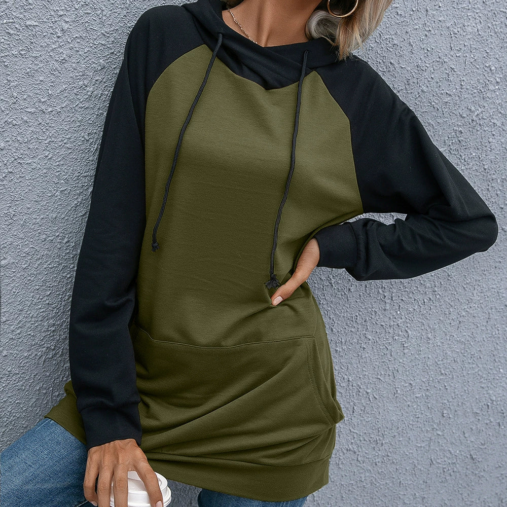 Women's relaxed fit hooded sweatshirt soft knit raglan sleeves kangaroo pocket casual comfort