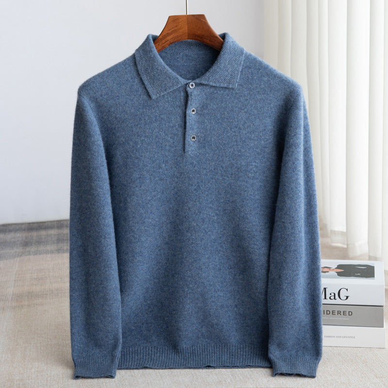 Men's classic knit polo sweater with structured collar and three-button placket, versatile layering essential