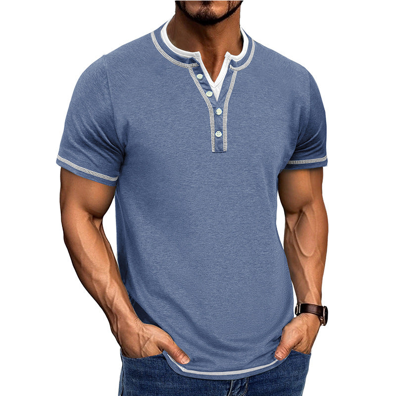 Men's casual Henley T-shirt soft cotton short sleeve comfortable fit everyday urban style