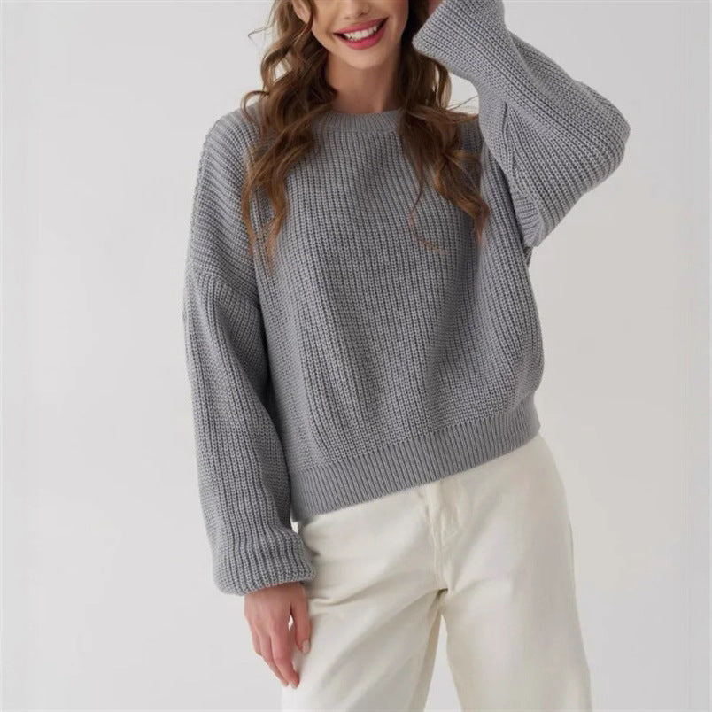 Women's oversized knit sweater relaxed fit with ribbed hem and cuffs cozy casual style