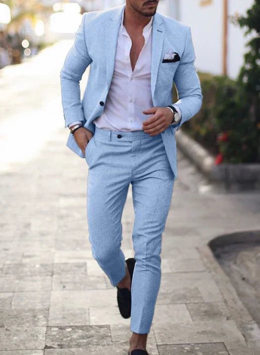 Men's slim fit two-piece wedding suit single-breasted jacket and trousers classic formal style