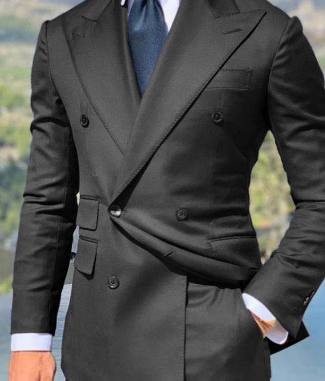 Men's slim fit double breasted wool blend blazer with peak lapel, Nordic Flair formal wear