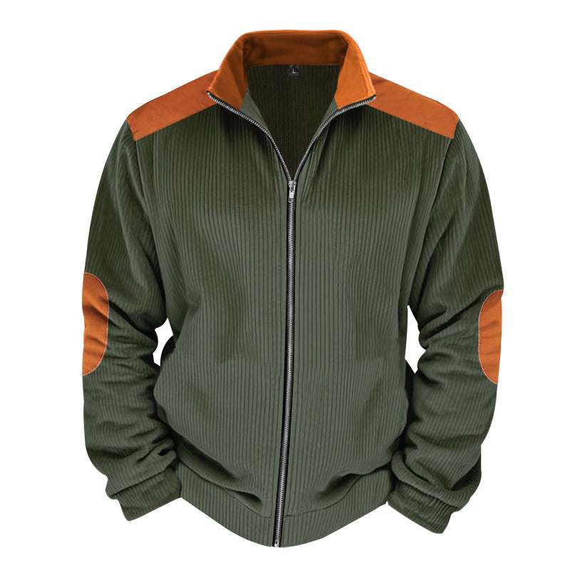 Men's regular fit quilted jacket with zipper front, ribbed texture and contrast detailing