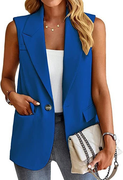 Women's tailored sleeveless blazer vest with notch lapel and single-button closure for professionals