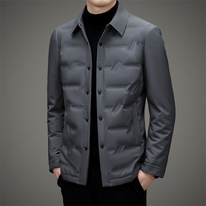 Men's quilted lightweight jacket tailored fit hip-length water-resistant shell for city commuters